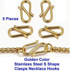 Stainless Steel Golden Color S Shape Clasps Necklace Hooks Connectors 5 PCS
